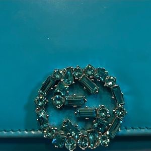 Authentic Gucci crystal wallet blue calf skin leather- super rare!!